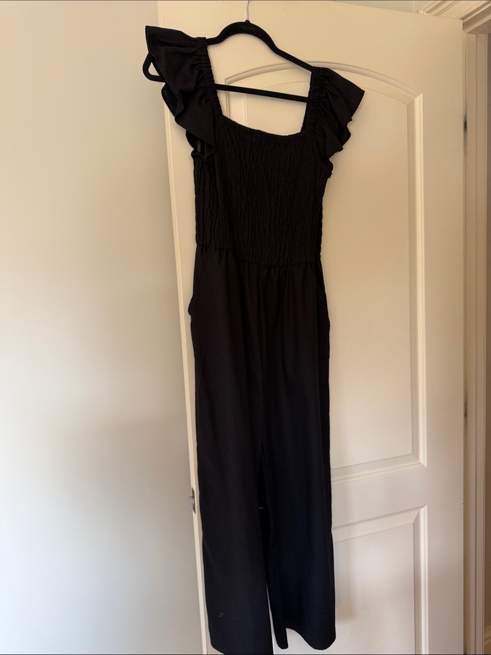 Mud Pie Black One-Shoulder Ruffle Jumpsuit